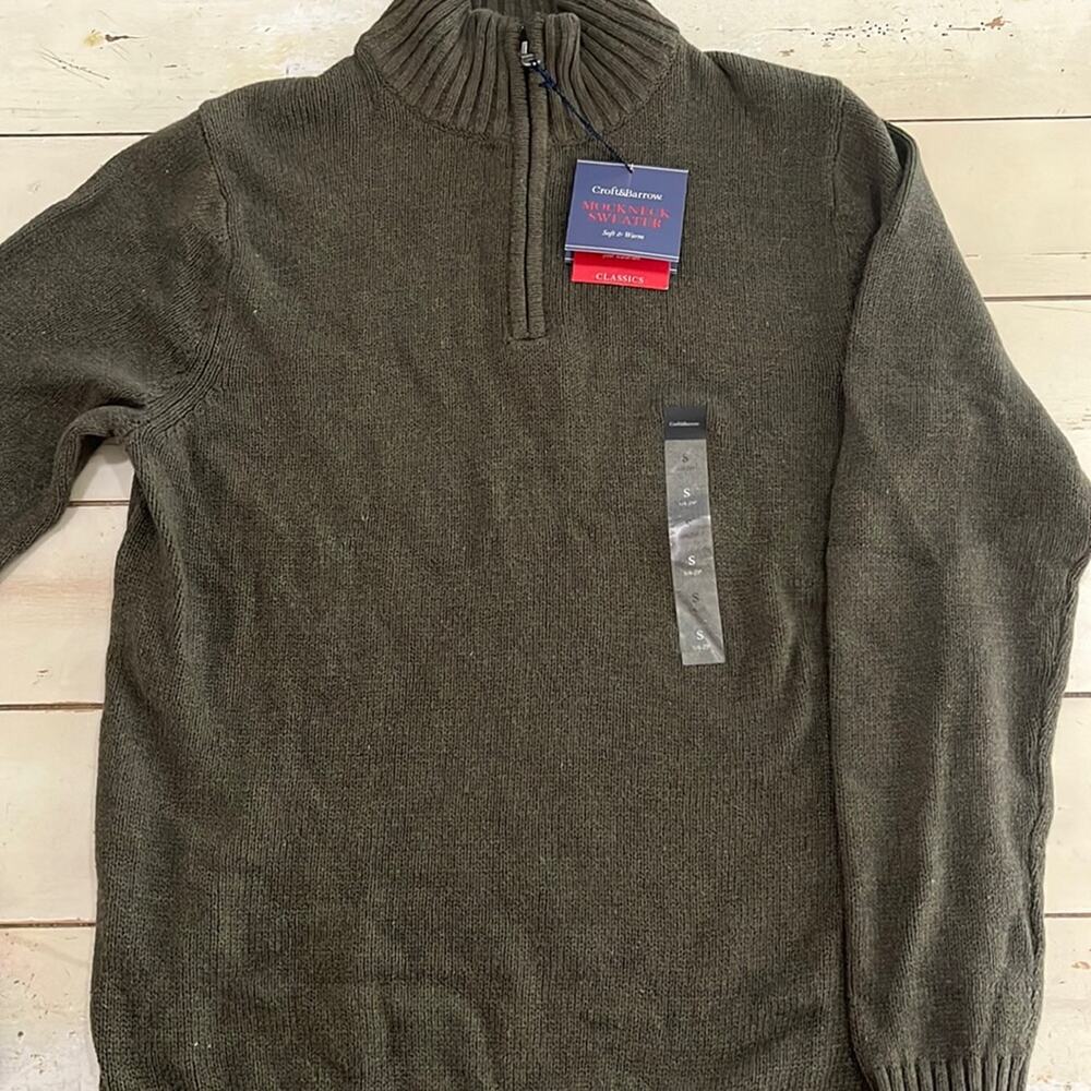 Mens Sweater Small Sage Green Harvest 1/4 zip mockneck soft classic top